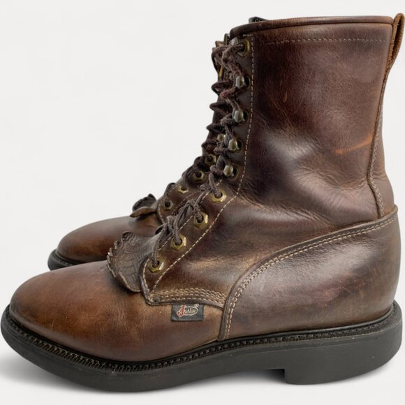 Justin Boots Leather Kiltie Roper Work Biker Western Cowboy Combat Men's 8 D - Picture 8 of 16